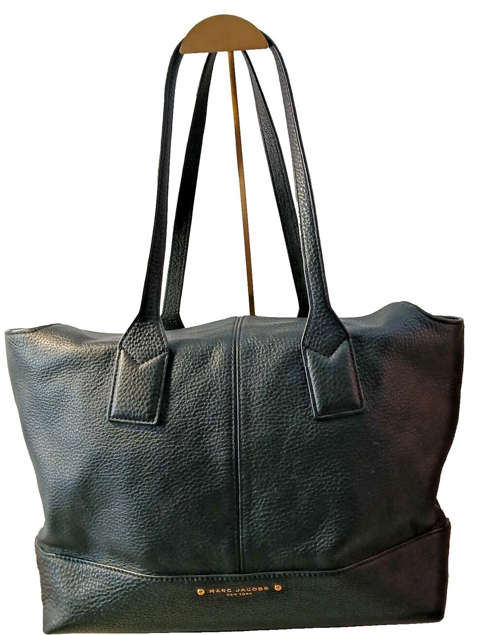 MARC JACOBS Black Pebbled Leather Tote Bag Shoulder Purse Handbag 16.5x9.75x4.75